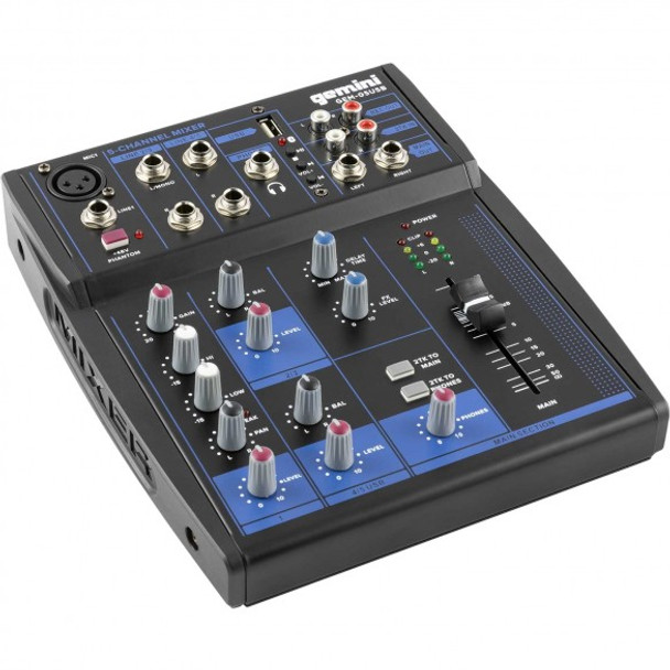 Gemini GEM-05USB - 5 Channel USB Mixer for Podcasts as well as mixing with Bluetooth input