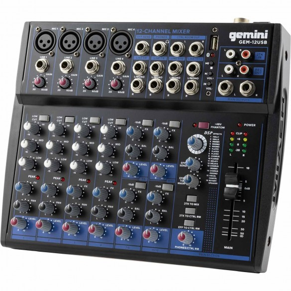 Gemini GEM-12USB - 12 Channel USB Mixer for Podcasts as well as