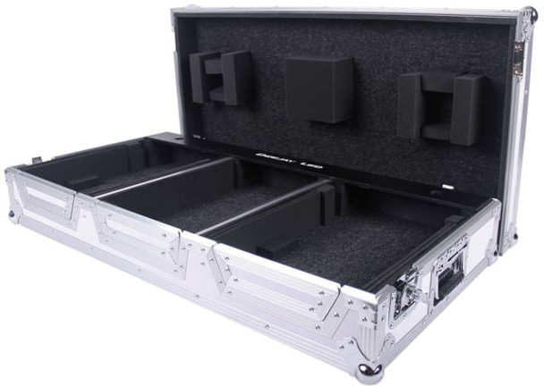 DEEJAY LED TBHCDJDJMS9WHITE - Fly Drive Case For 2 Large Format Pioneer CDJ2000 Players Plus DJM-S9 Mixer or Similarly Sized Equipment with Low Profile Wheels In White