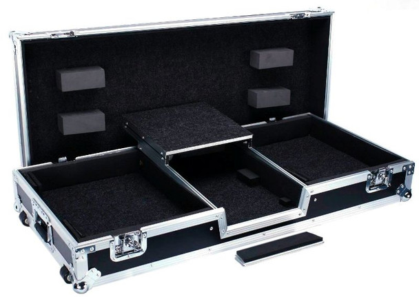 DEEJAY LED TBH2TTRN62WLTBAT - Fly Drive Case For Two Turntables plus One Rane RN62 Pro Mixer or Similarly Sized Equipment w/Laptop Shelf w/Wheels