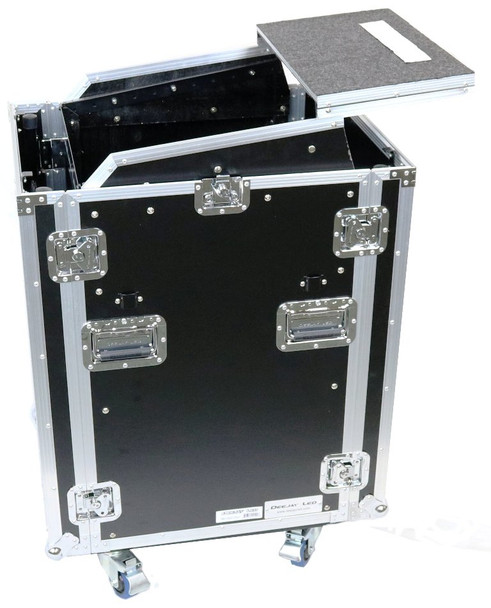 DeeJay LED 11 RU Slant Mixer Rack / 16 RU Vertical Rack System Combo Case with Caster Board, Two Tables, and 17" Laptop Shelf 