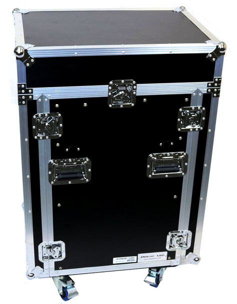 DeeJay LED 11 RU Slant Mixer Rack / 16 RU Vertical Rack System Combo Case with Caster Board, Two Tables, and 17" Laptop Shelf 