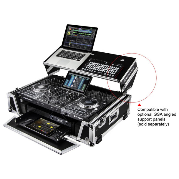 ODYSSEY FZGSPRIME4W2 - NEW DENON DJ PRIME 4 DJ CONTROLLER GLIDE STYLE CASE WITH WHEELS AND 2U 19" BOTTOM RACK