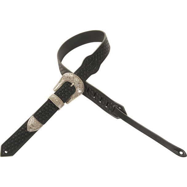 Levy's Leathers MV71-BLK -  1 1/2" Wide Black Veg-tan Leather Guitar Strap.