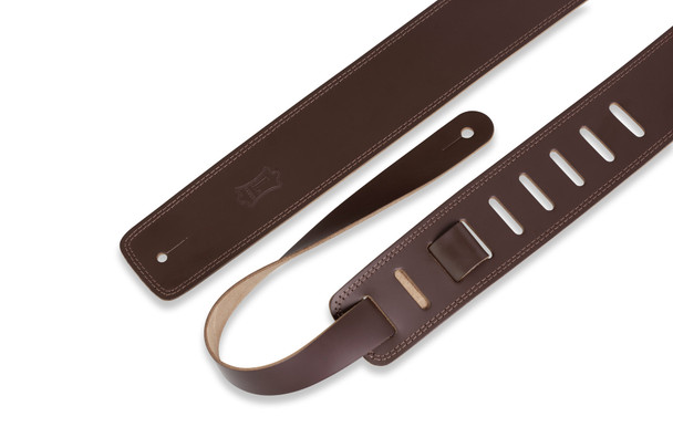 Levy's Leathers DM1PD-DBR -  3" Wide Dark Brown Genuine Leather Guitar Strap.