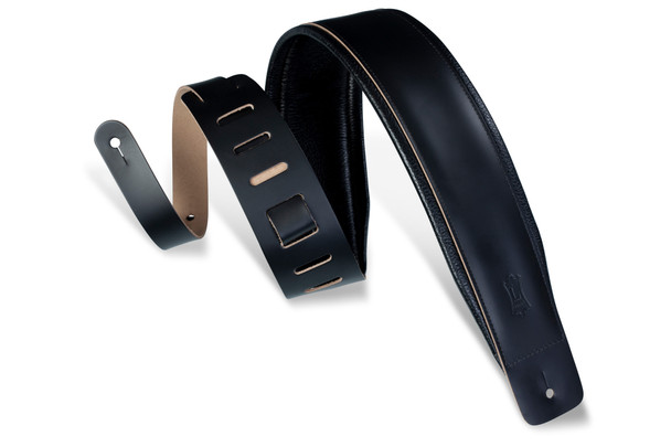 Levy's Leathers DM1PD-BLK -  3" Wide Black Genuine Leather Guitar Strap.