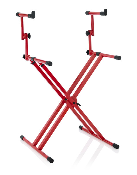 Gator Frameworks GFW-KEY-5100XRED - Frameworks Heavy-Duty 2 Tier "X" Style Keyboard Stand with Rubberized Leveling Feet; Red Color