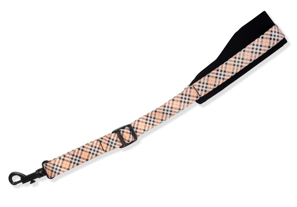 Levy's Leathers 2 3/8 inch Wide Neoprene Saxophone Strap with Printed Polyester Webbing. Plaid 'Hampshire' Pattern With Black Plastic Slide and Snap Hook Adjusts to 25 inches.