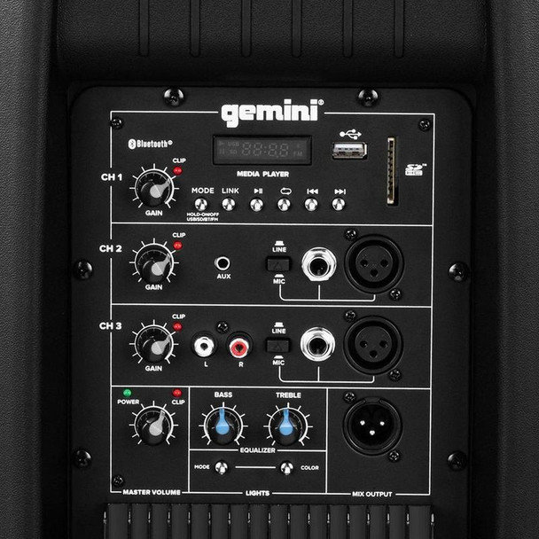 Gemini AS-2115BT-LT 2000 WATT 15” ACTIVE MULTI-LED BLUETOOTH LOUDSPEAKER