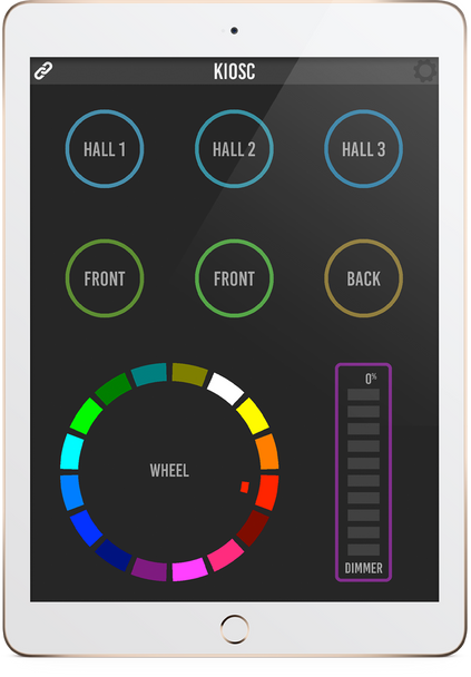 Visual Productions Wall-mount touch screen with a customizable GUI.