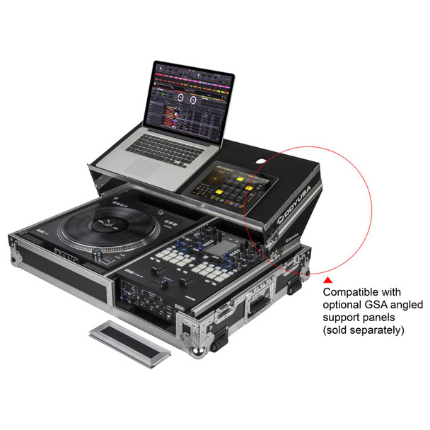 Odyssey FZGS1RA1272W FLIGHT ZONE® COMPACT SYSTEM GLIDE STYLE DJ COFFIN WITH WHEELS FOR A RANE SEVENTY / SEVENTY-TWO MIXER AND ONE RANE TWELVE TURNTABLE CONTROLLER - Supports GSA angle panels