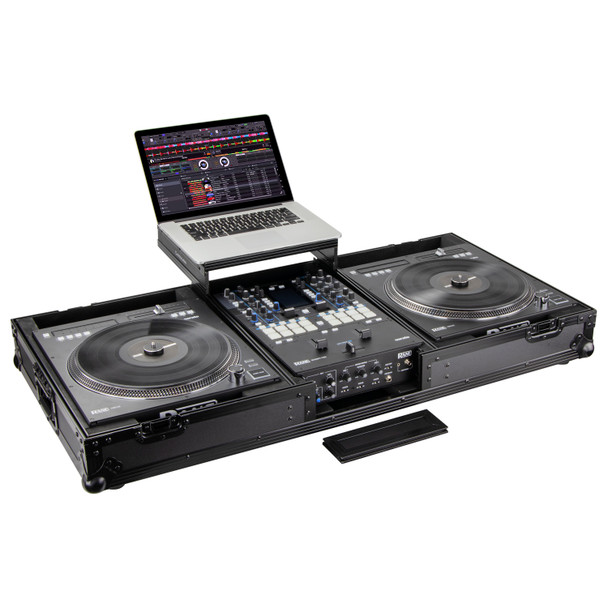 Odyssey FZGSRANE1272WBL BLACK LABEL SERIES RANE SEVENTY / SEVENTY-TWO MIXER AND TWELVE TURNTABLE CONTROLLER SYSTEMLOW PROFILE (1-TIER) GLIDE STYLE DJ COFFIN WITH WHEELS