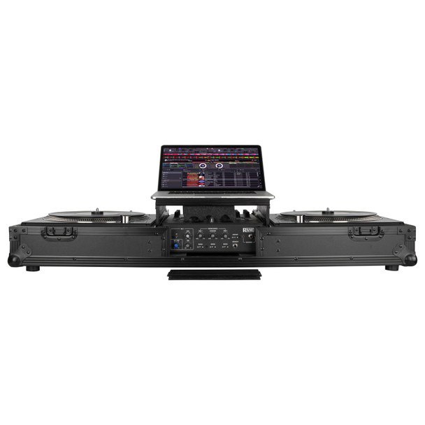 Odyssey FZGSRANE1272WBL BLACK LABEL SERIES RANE SEVENTY / SEVENTY-TWO MIXER AND TWELVE TURNTABLE CONTROLLER SYSTEMLOW PROFILE (1-TIER) GLIDE STYLE DJ COFFIN WITH WHEELS