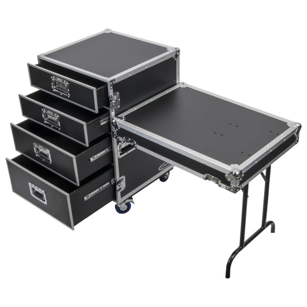 Odyssey Deluxe Four Drawer Workbox Tour Flight Case with Casters and Side Table