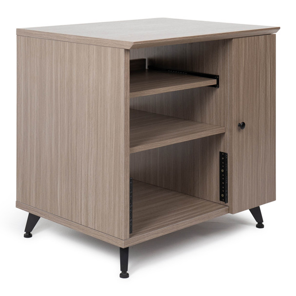 Gator Cases GFW-ELITESIDECAR-GRY Elite Furniture Series Rolling Rack Sidecar Cabinet in Driftwood Grey Finish with Configurable Rack Space & Shelving