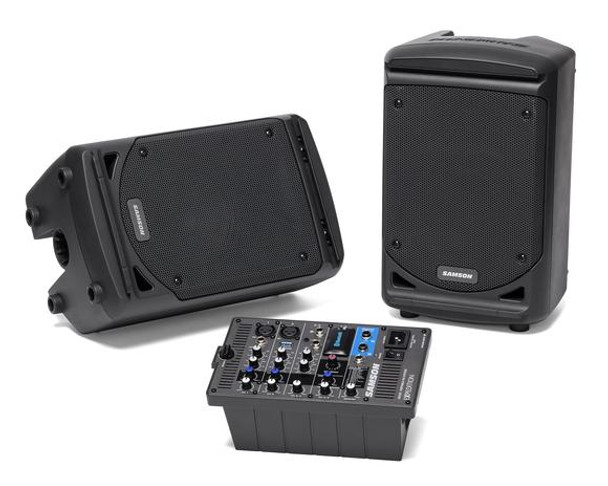 Samson SAXP300B Portable PA - Stereo 6" 2-way Monitors with removable 6-channel powered mixer (2 x 150 watts) with Bluetooth