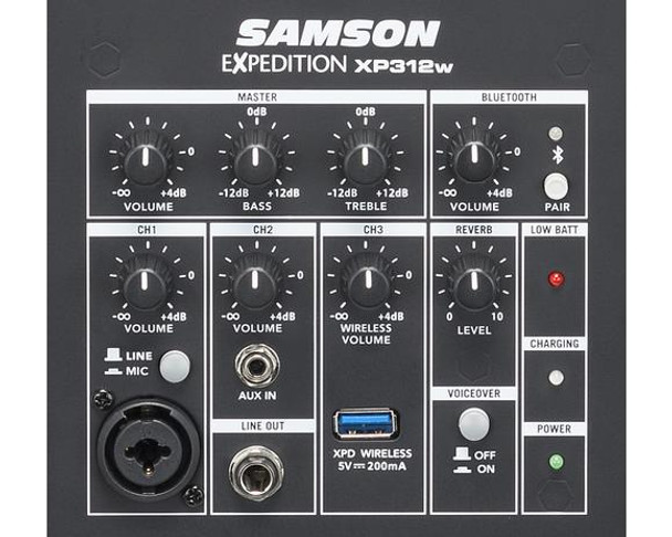 Samson SAXP312W-K Portable PA - 300 watts, 2-way, 12" Woofer, Bluetooth, (Con 88) UHF Wireless Q7 HH mic