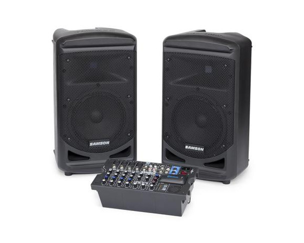 Samson SAXP800B Portable PA - Stereo 8" 2-way Monitors with removable 8-channel powered mixer