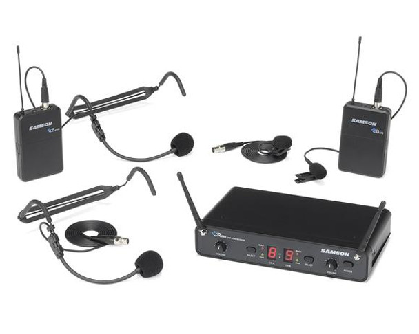 Samson SWC288PRES-I Concert 288 Dual Channel Wireless Presentation System with (2) LM5 Lavalier and (2) HS5 Headset Microphones (CB288 x 2/CR288) - I Band