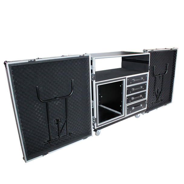 ProX XS-12U4DTWCO FOH Dual Table Case w/ Mixing Console Workstation, 12U Shock Proof Rack & Rack Drawers