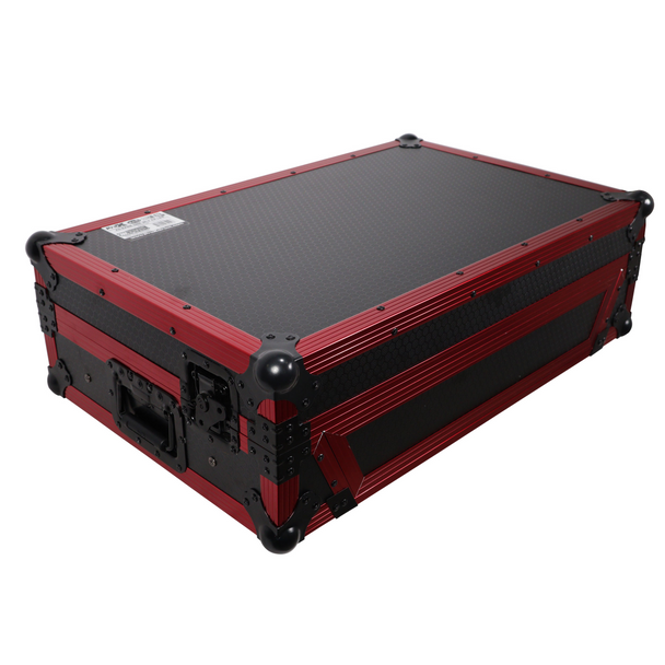 ProX XS-RANEONE WLT FR LED Fits Rane One Case Red Aluminum Frame w/ Sliding Laptop Shelf & Wheels & LED KIT, 1U Rack Rails