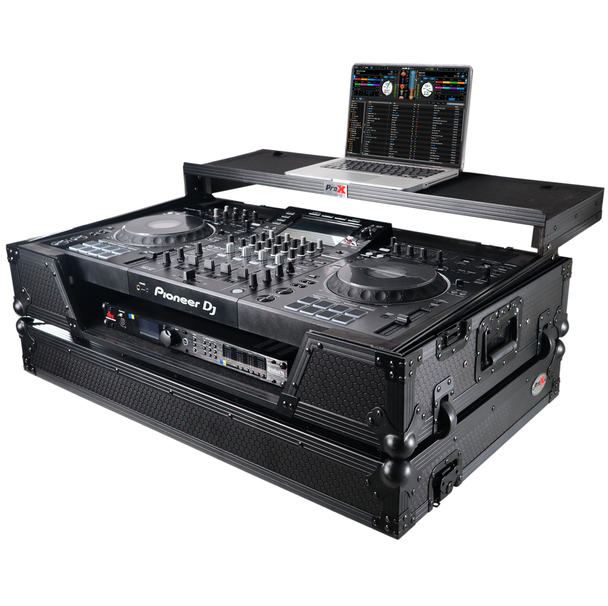 ProX XS-XDJXZ WLTBL Fits Pioneer XDJ-XZ Case BLACK w/ Sliding Laptop Shelf & Wheels, 1U Rails