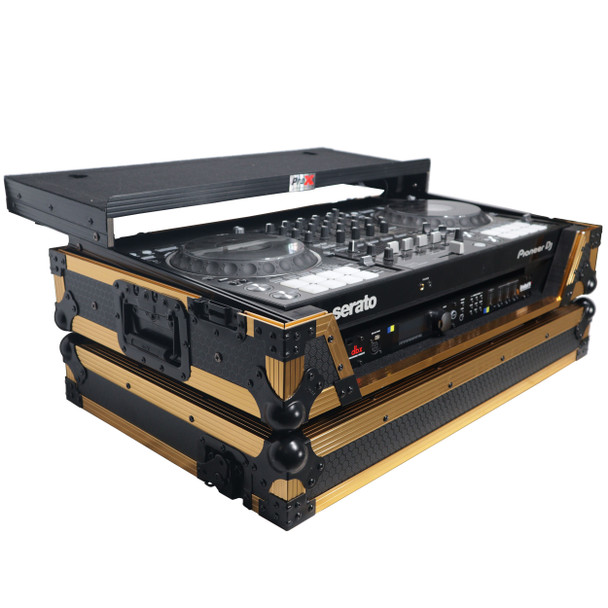 ProX XS-DDJ1000 WLTGLD LED Limited Edition Fits Pioneer DDJ-1000SRT / FLX6 / SX3 Case Gold on BLACK w/ Sliding Laptop Shelf & Penn-Elcom Wheels Free LED KIT, 1U Rack Rails