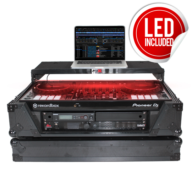 ProX XS-SX1K2U WLT LED Fits Pioneer DDJSX3/2/1, DDJ-1000 SRT, DDJ-RX, FLX6 & Denon MCX7000 w/ 2U Rack Rails, Sliding Laptop Shelf & Penn-Elcom Wheels