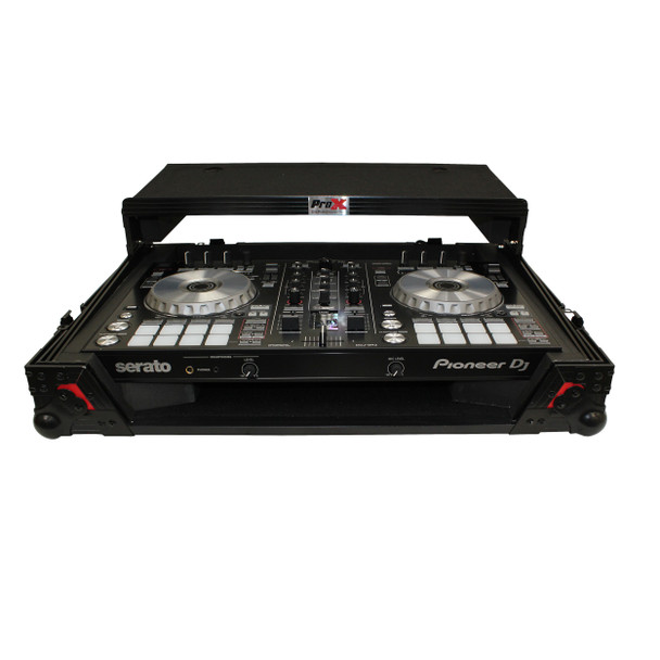 ProX XS-DDJSR2LTRB LED ATA Flight Case for Pioneer DDJ-SR2 DJ Controller with Laptop Shelf and LED - Black Red