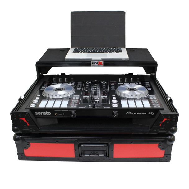 ProX XS-DDJSR2LTRB LED ATA Flight Case for Pioneer DDJ-SR2 DJ Controller with Laptop Shelf and LED - Black Red