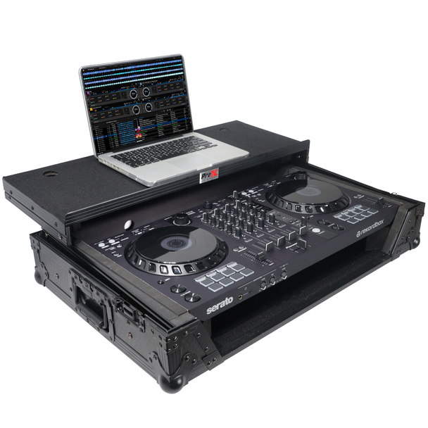 ProX XS-DDJFLX6 WLTBL Fits Pioneer DDJFLX6 Case BLACK on BLACK w/ Sliding Laptop Shelf & Wheels