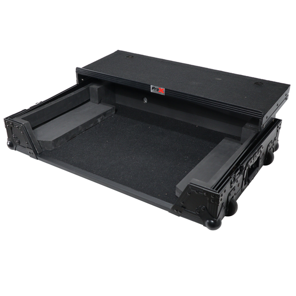 ProX XS-PRIME4 WLTBL Fits Denon PRIME4 Case W/ Laptop Shelf Wheels BLACK on BLACK & 1U Rack Rail