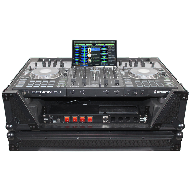 ProX XS-PRIME4 WBL2U Fits Denon PRIME4 Case w/ 2U Rack Rails and Wheels BLACK on BLACK