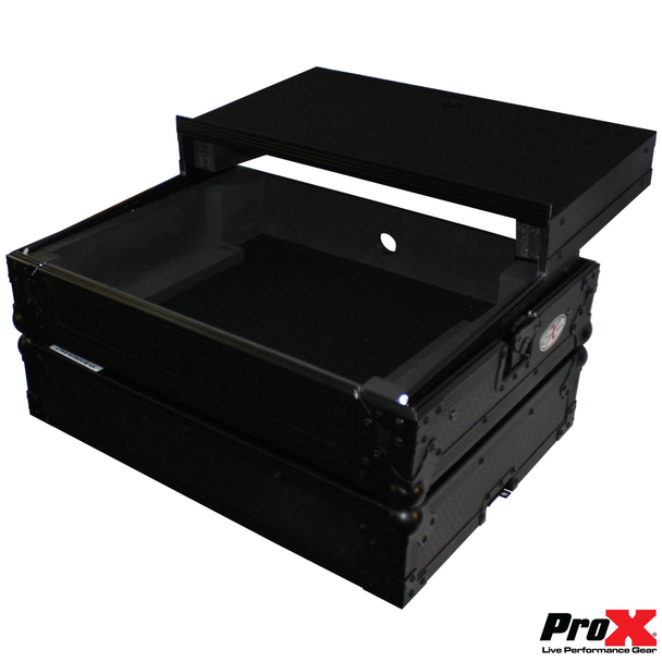 ProX XS-MIXDECKEX LTBL Fits Numark MIXDECK EXPRESS / 2 Case BLACK on BLACK-W/ Sliding Laptop Shelf