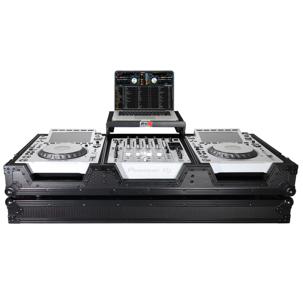 ProX XS-CDM3000WLTBL Fits 2x Pioneer CDJ 3000 Case / Pioneer Nexus900 Mixer BLACK ON BLACK-w/ Sliding laptop shelf & Wheels