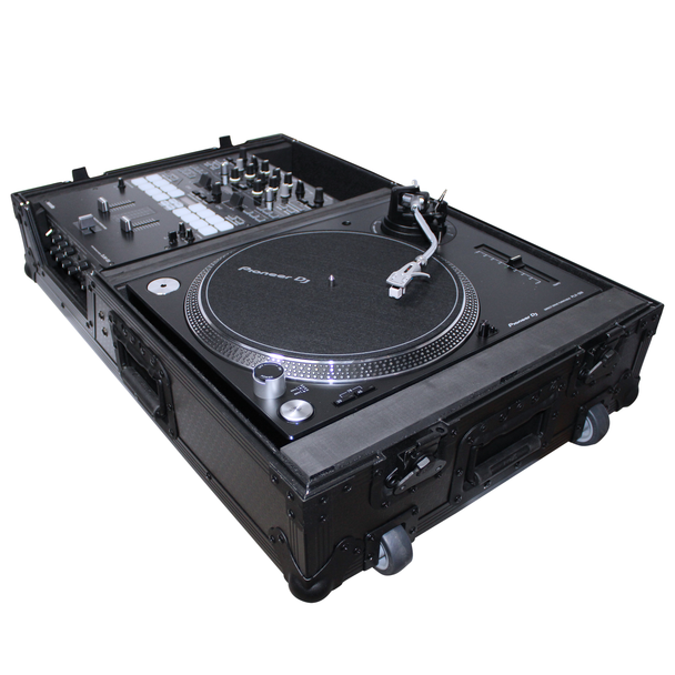ProX XS-TMC1012WBL Single Turntable & Mixer w/ low profile wheels BLACK on BLACK