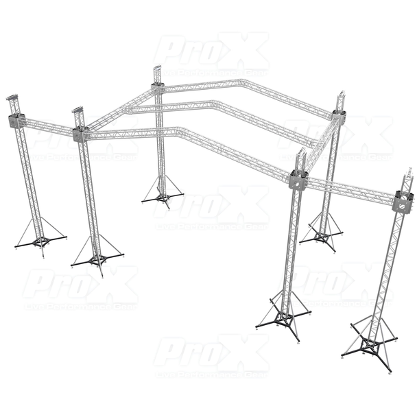 ProX XTP-GS302023-PR3-12D 12D Stage Roofing System 20'W x 30'L x 23'H & Speaker Wings - Incl 6 Chain Hoist