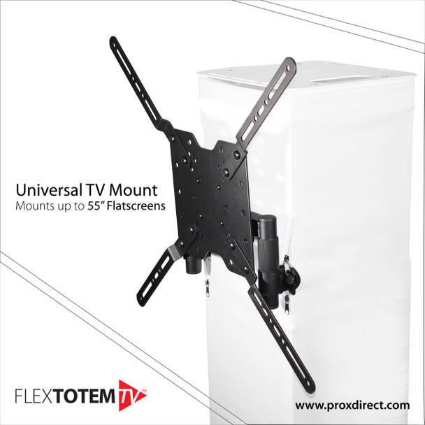 ProX XT-FLEXTOTEM TV Flex Totem TV Platform adjustable 3.28ft to 6.56ft Incl. BLK & White Scrims, Speaker Stud, 12x12" and 24x24" Fodling Base plate, TV Bracket & Carrying Bag