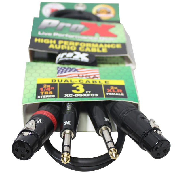 ProX XC-DSXF03 3FT Dual 1/4" TRS to Dual XLR FeMale