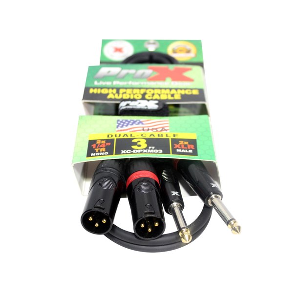 ProX XC-DPXM03 3FT Dual 1/4" TS to Dual XLR Male