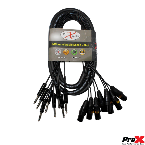 ProX XC-8SXM10 10FT 8-Ch. XLR3 Male to 1/4" TRS Balanced Snake