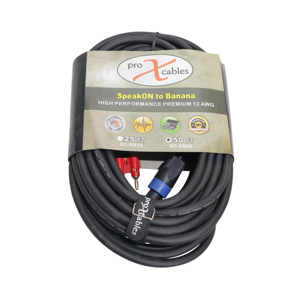 ProX XC-SB50 50 Ft. 12 AWG Speaker Twist to Banana High Performance Speaker Cable