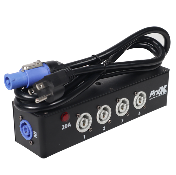 ProX X-PWE X4 BOX PowerCenter 4 WAY AC Outlet Box Edison Splitter powerCON Compatible IN/OUT 20A