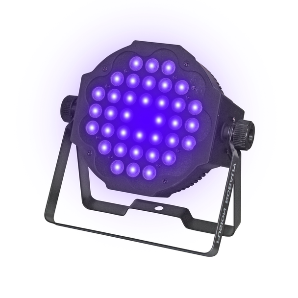 ProX FUSION RGBA-UV X-Par36 RGBAUV Black Housing 36 x 1W Ultrabright RGBA+UV LEDs 8 Red, 8 Green, 8 Blue, 8 Amber & 6 UV Iluminance 3,420 @ 2m Lux INCL WIRELESS REMOTE