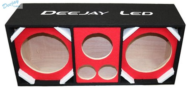 DEEJAY LED D10T2H1RED Two 10-in Woofers plus Two Tweeters and One Horn RED Empty Chuchera Speaker Enclosure w/Quad Port