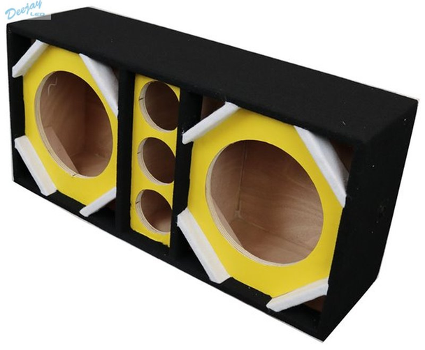 DEEJAY LED D10T3VYYELLOW Two 10-in Woofers plus Three Tweeters Vinyl Yellow Empty Chuchera Speaker Enclosure