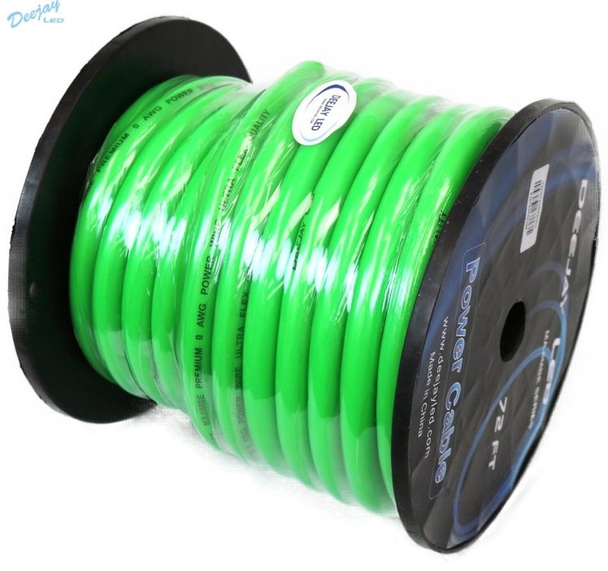 DEEJAY LED TBH072GREENMIX 72 Foot Zero gauge thick type power cable for heavy current usage GREEN