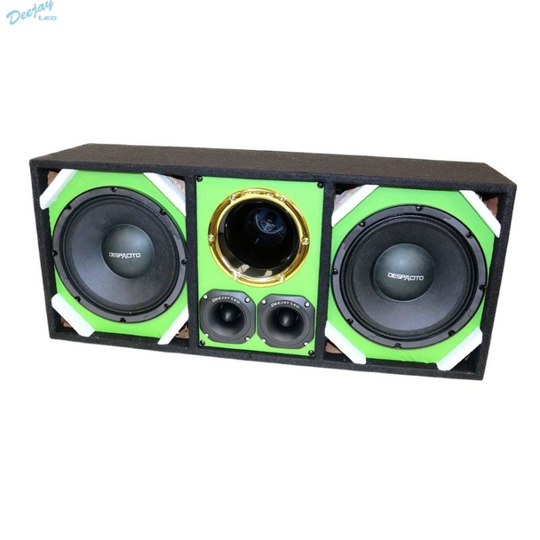 DEEJAY LED TBH10GREEN Loaded Box w/Two Despacito Heavy Duty 10-in Woofers One Horn and w/Two Bullet Tweeters GREEN