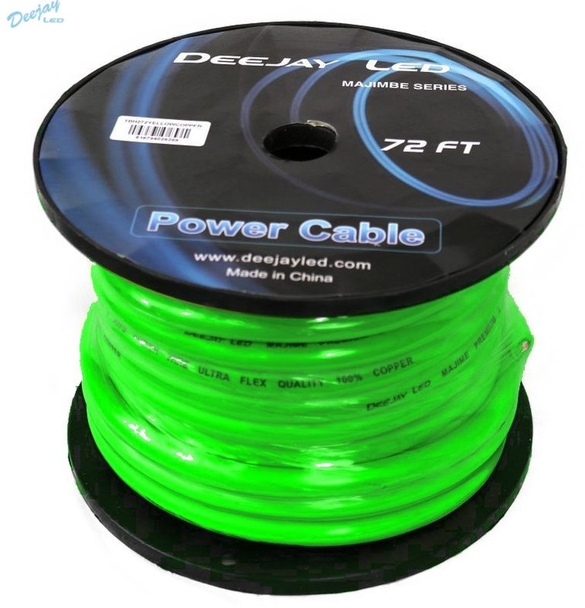 DEEJAY LED TBH272GREENCOPPE 2 GAUGE 72 FT 100% Copper Power Cable Used for Vehicular Audio Amplifiers GREEN