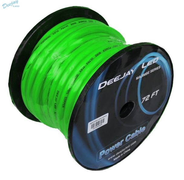 DEEJAY LED TBH272GREENCOPPE 2 GAUGE 72 FT 100% Copper Power Cable Used for Vehicular Audio Amplifiers GREEN